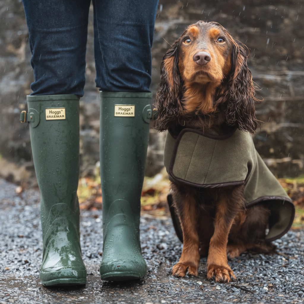 Hoggs Braemar gummistövel med hund i regn