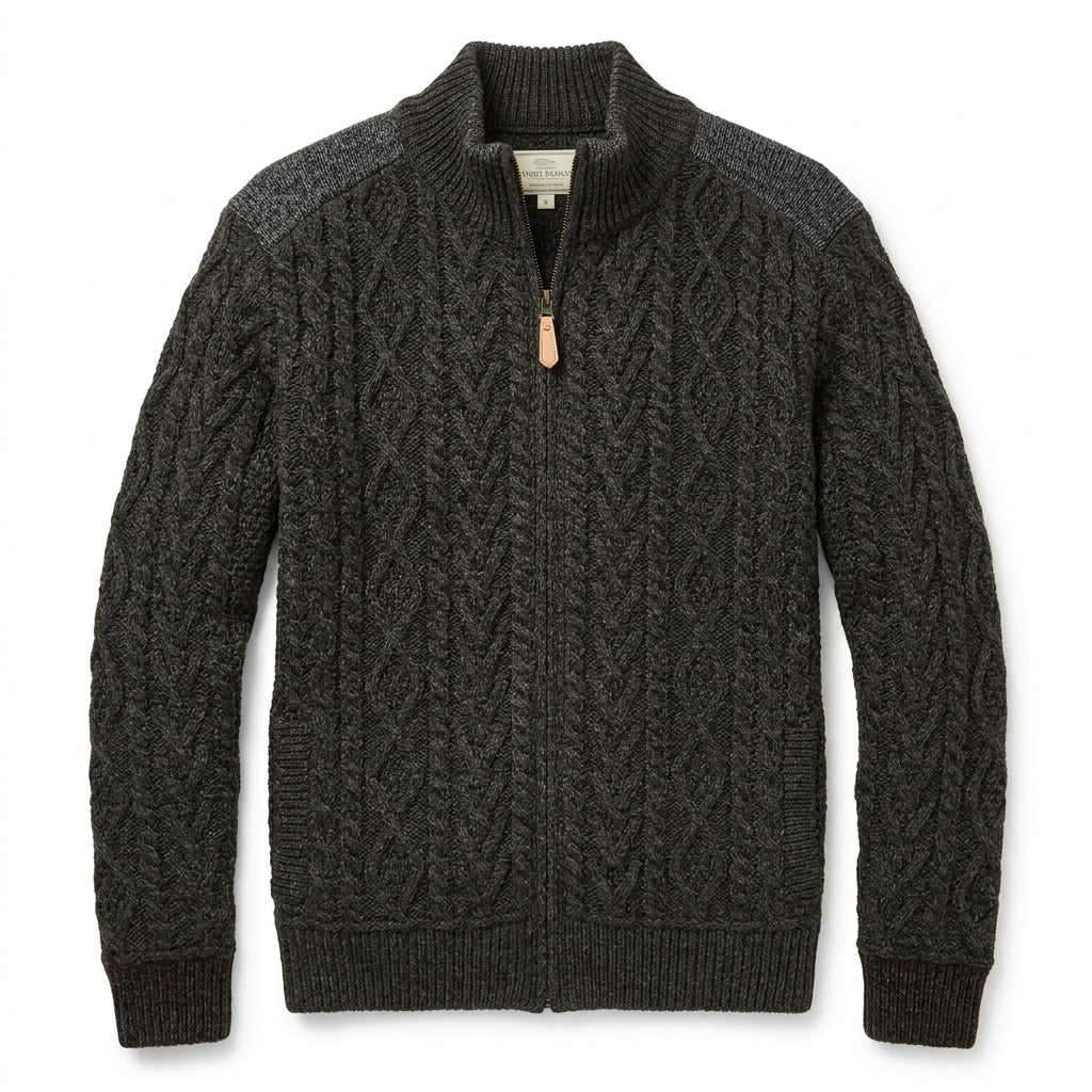 Aran Crafts - Herrkofta med dragkedja i 100 % merinoull