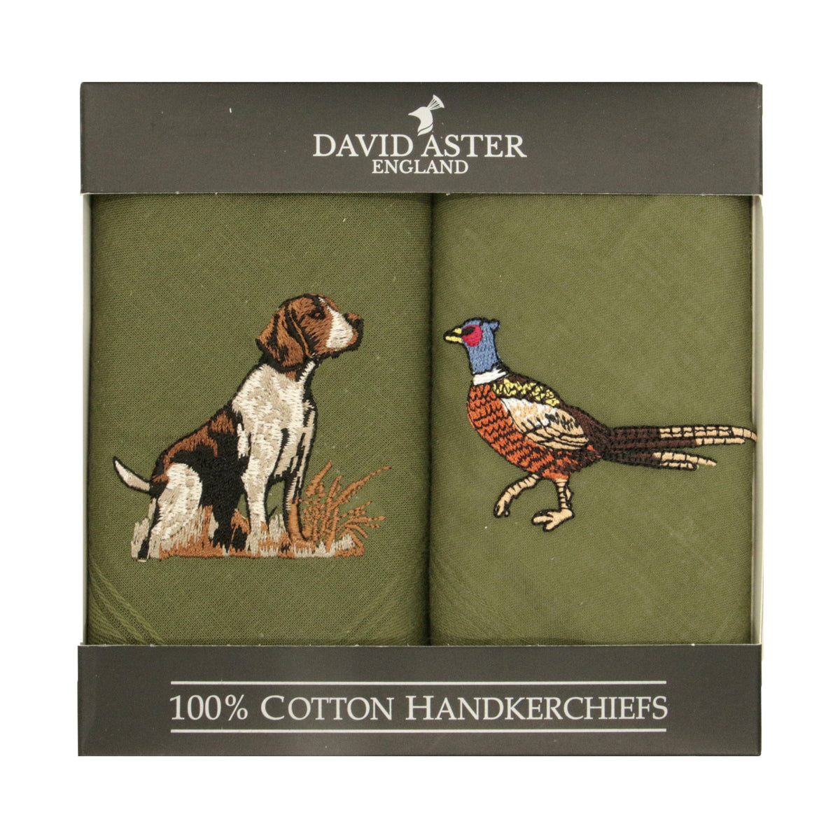 David Aster - Näsdukar med broderi av fasan och spaniel